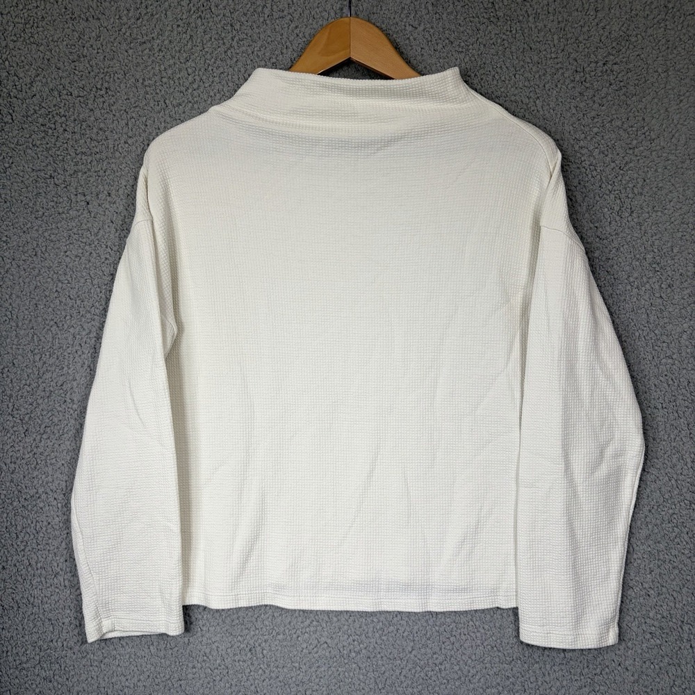 Eileen Fisher Oatmeal Tencel Organic Cotton Funnel Neck Top Large Waffle